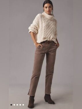 Anthropologie Brown Straight-Leg Button Hem Jeans